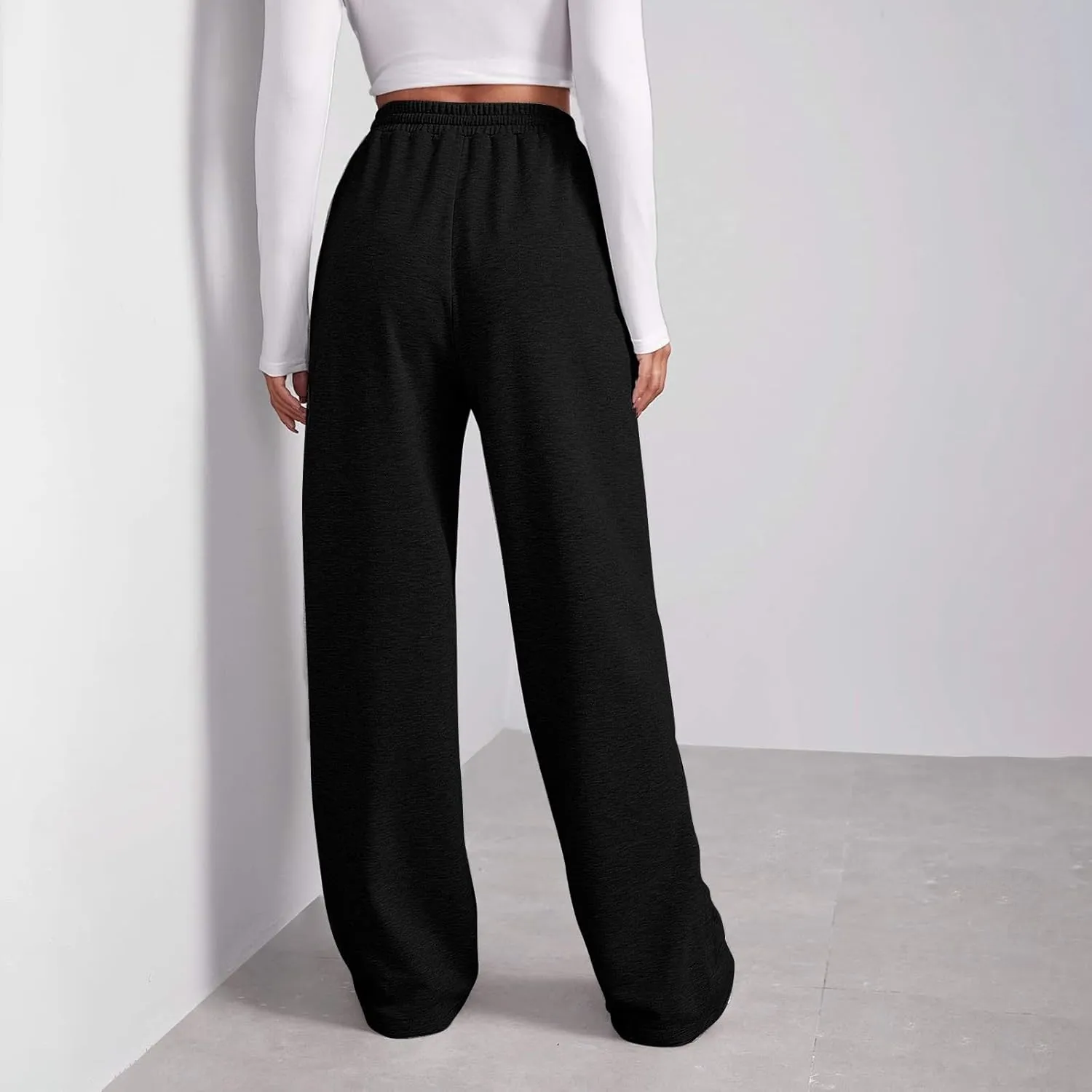 Baggy Wide Leg Sweatpants for Women Fleece High Waist Joggers with Pockets Lightweight Comfy Drawstring Sweat Pants