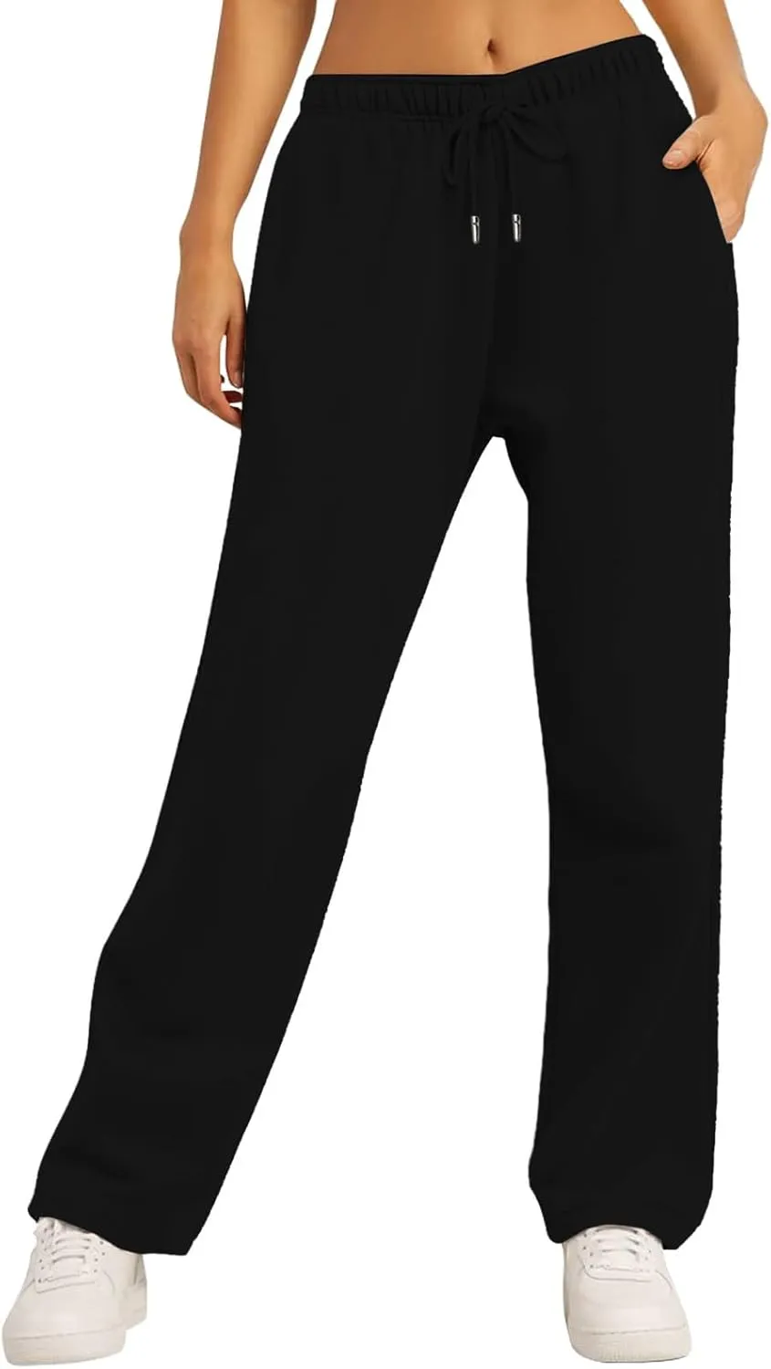 Baggy Wide Leg Sweatpants for Women Fleece High Waist Joggers with Pockets Lightweight Comfy Drawstring Sweat Pants