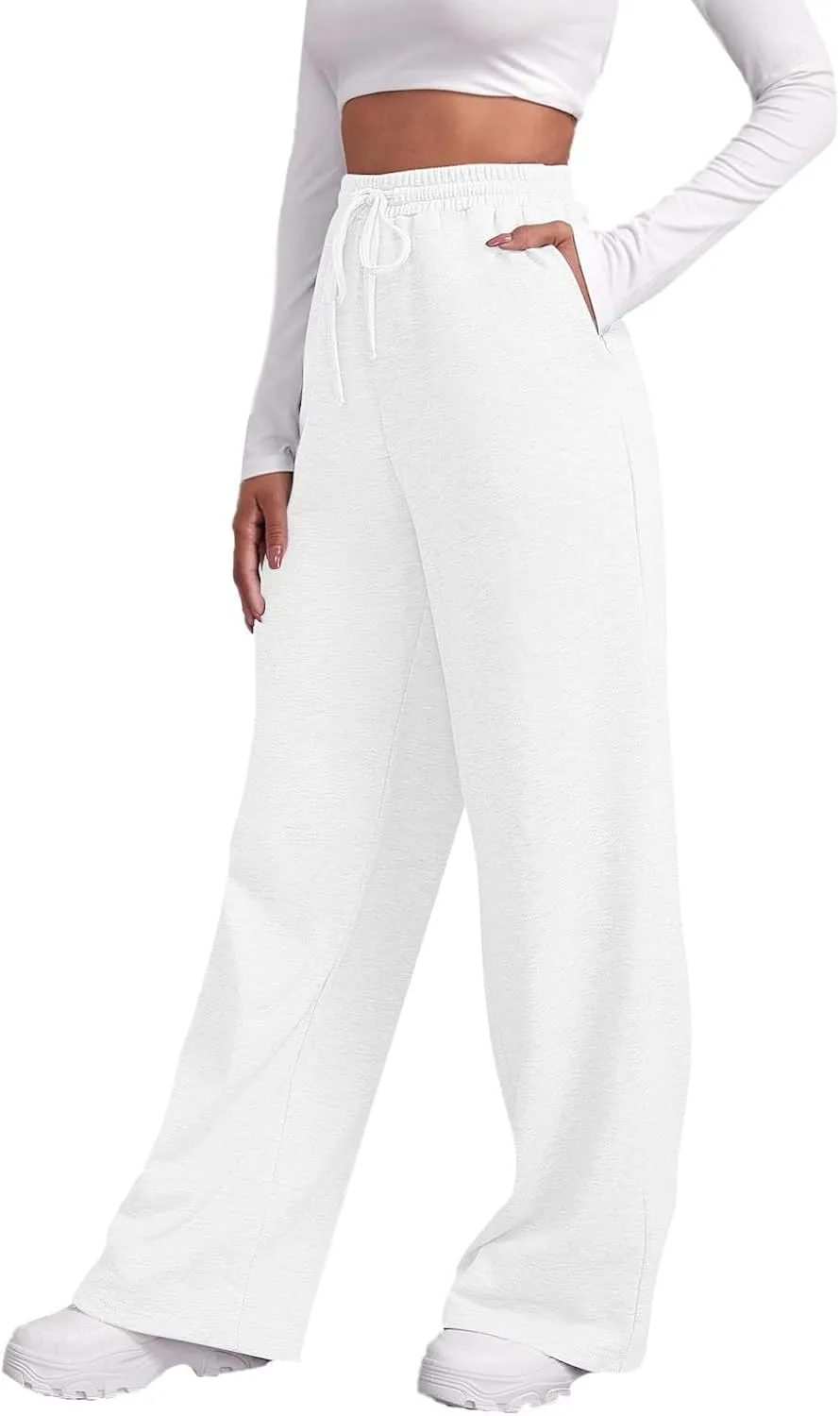Baggy Wide Leg Sweatpants for Women Fleece High Waist Joggers with Pockets Lightweight Comfy Drawstring Sweat Pants