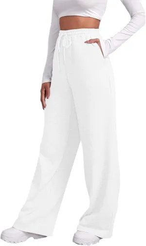 Baggy Wide Leg Sweatpants for Women Fleece High Waist Joggers with Pockets Lightweight Comfy Drawstring Sweat Pants