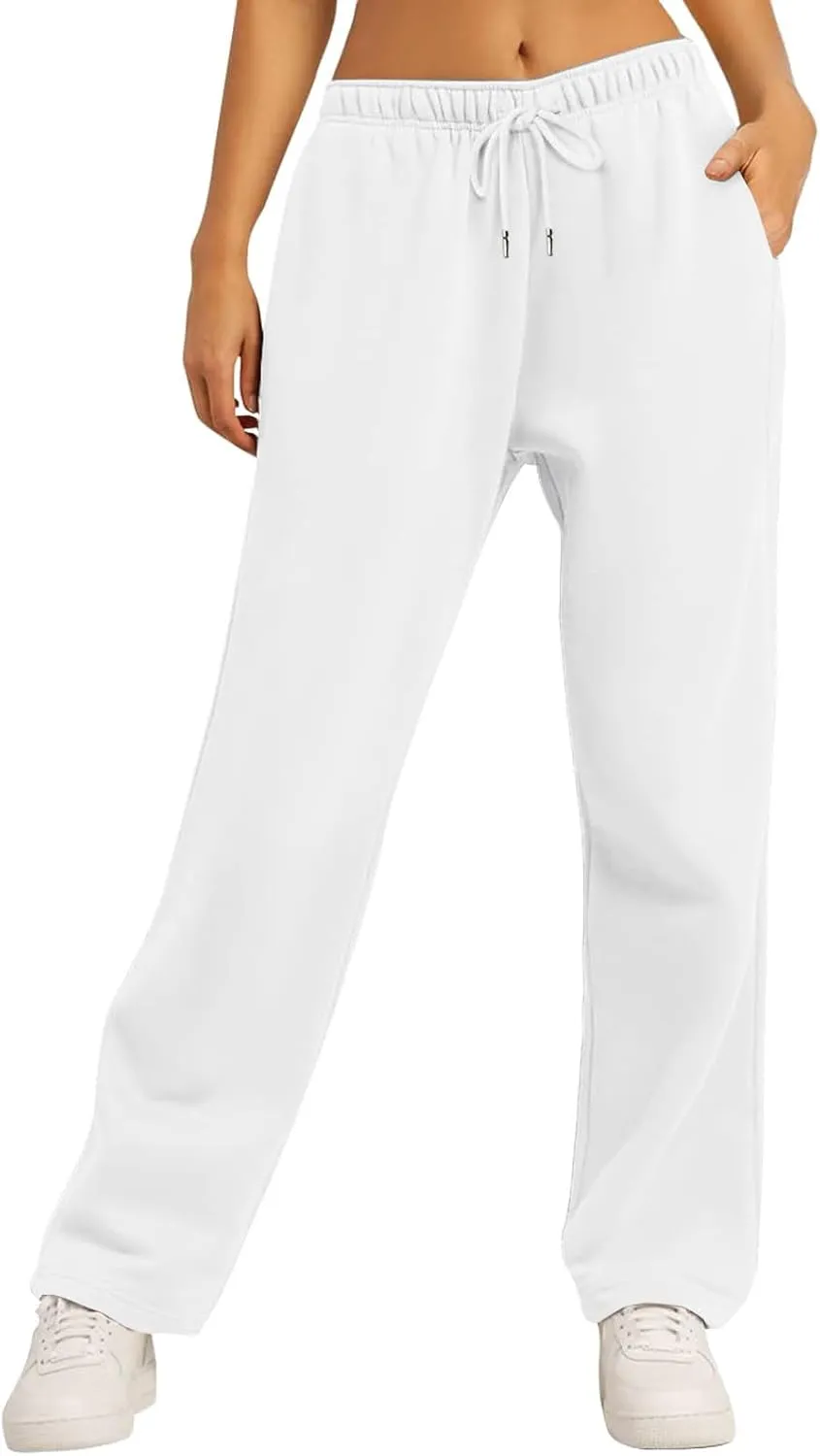 Baggy Wide Leg Sweatpants for Women Fleece High Waist Joggers with Pockets Lightweight Comfy Drawstring Sweat Pants