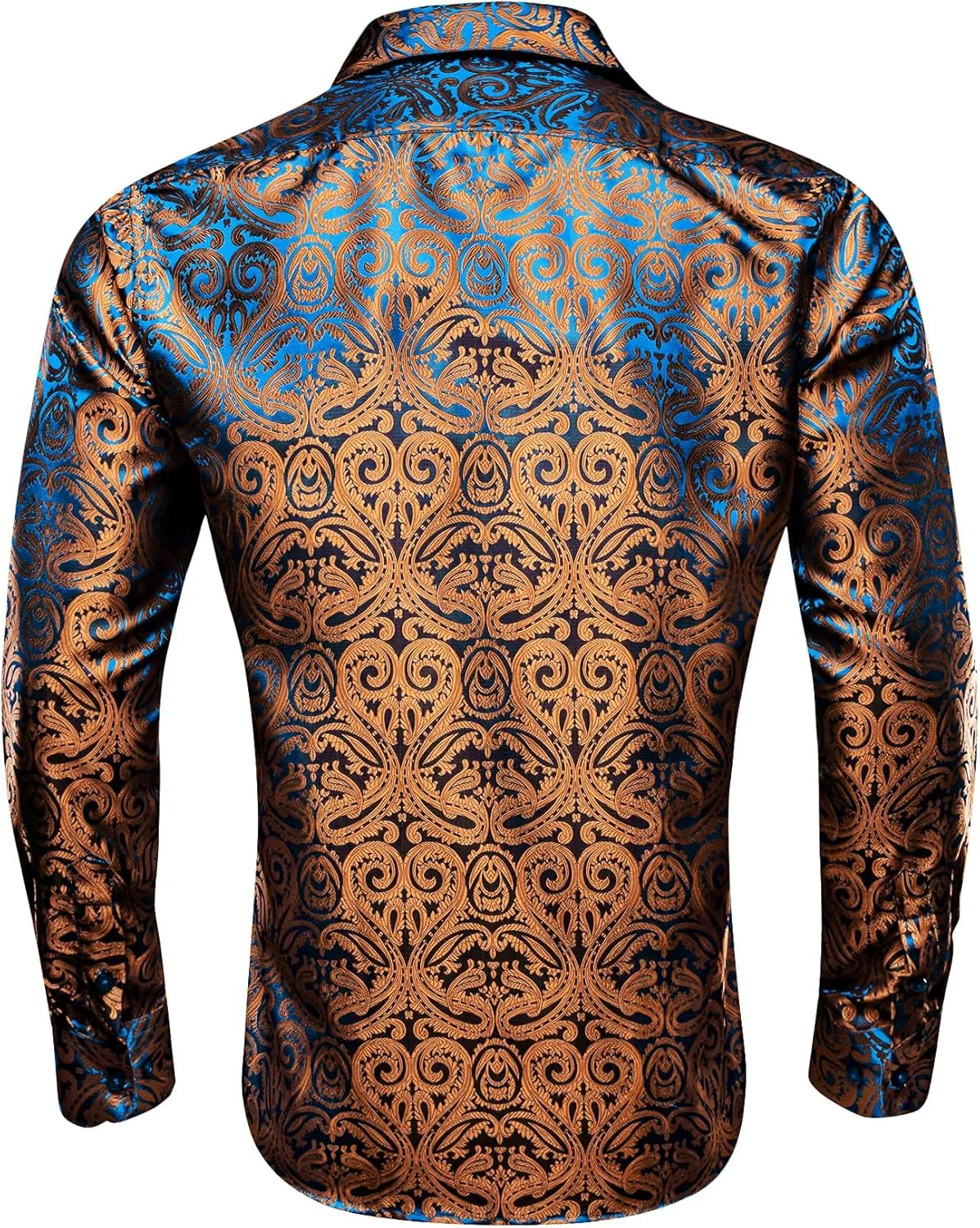 Barry.Wang Men's Dress Shirt Paisley Silk Long Sleeve Button Down Shirts Formal Wedding Regular Fit Tops Disco Party