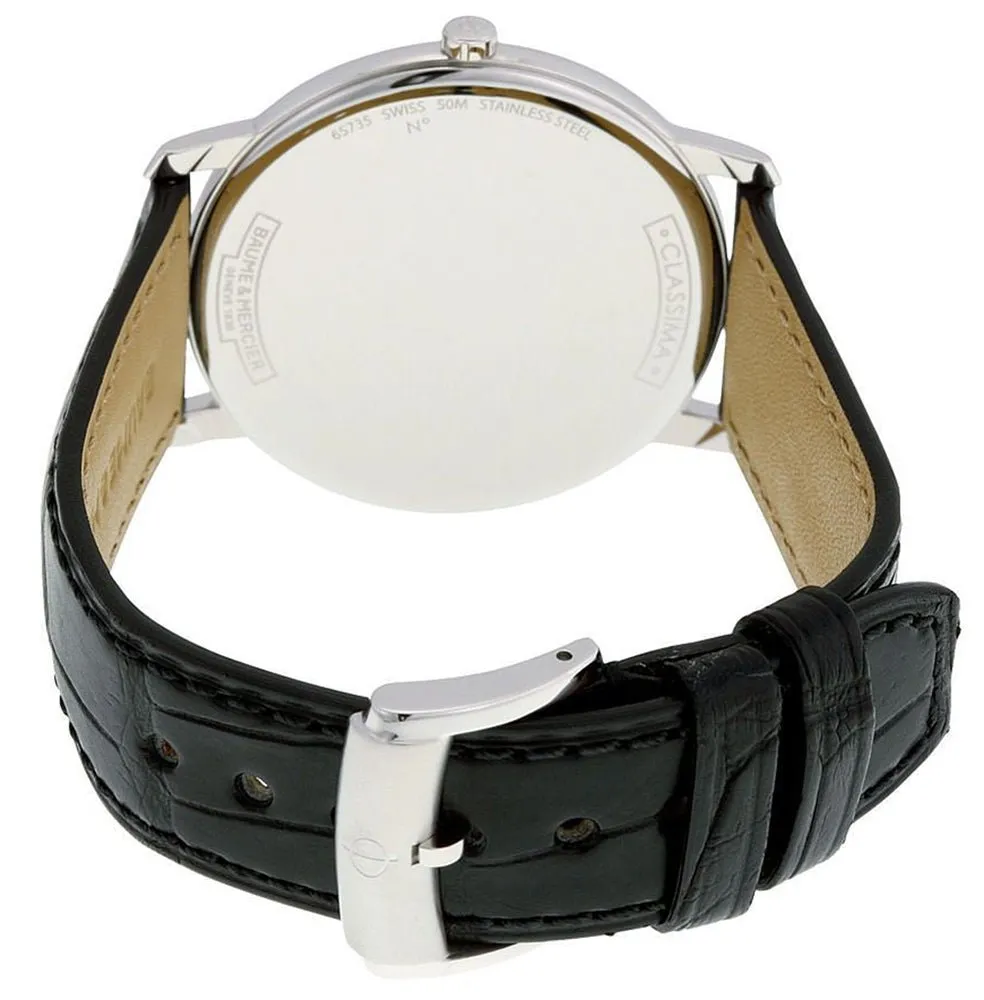 Baume & Mercier Classima Stainless Steel Black Dial Black Leather Strap Date Quartz Mens Watch MOA10098