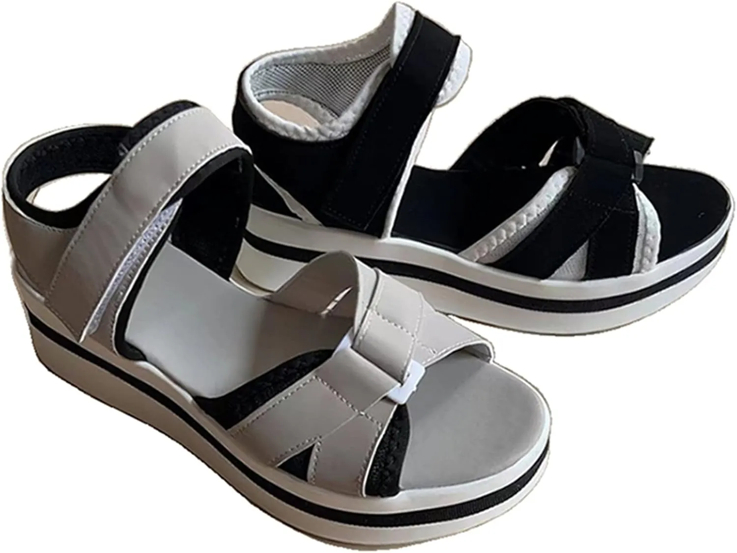 BBPM Orthopedic Wedge Open Toe Ankle Strap Platform Sandals Women Fashion Sandals Beach Sandals Dress Shoes Comfortable Outdoor Shoes,Black,EU37/US6