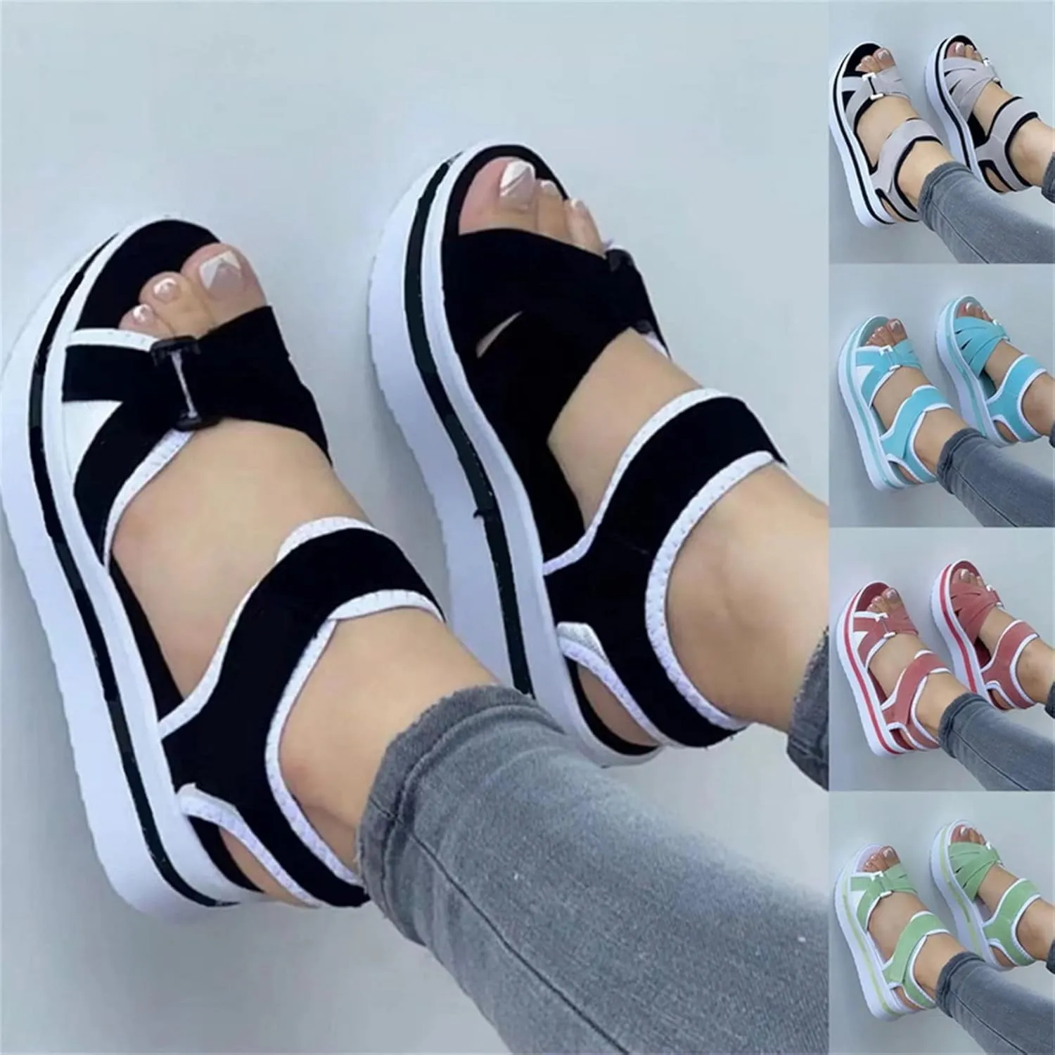 BBPM Orthopedic Wedge Open Toe Ankle Strap Platform Sandals Women Fashion Sandals Beach Sandals Dress Shoes Comfortable Outdoor Shoes,Black,EU37/US6