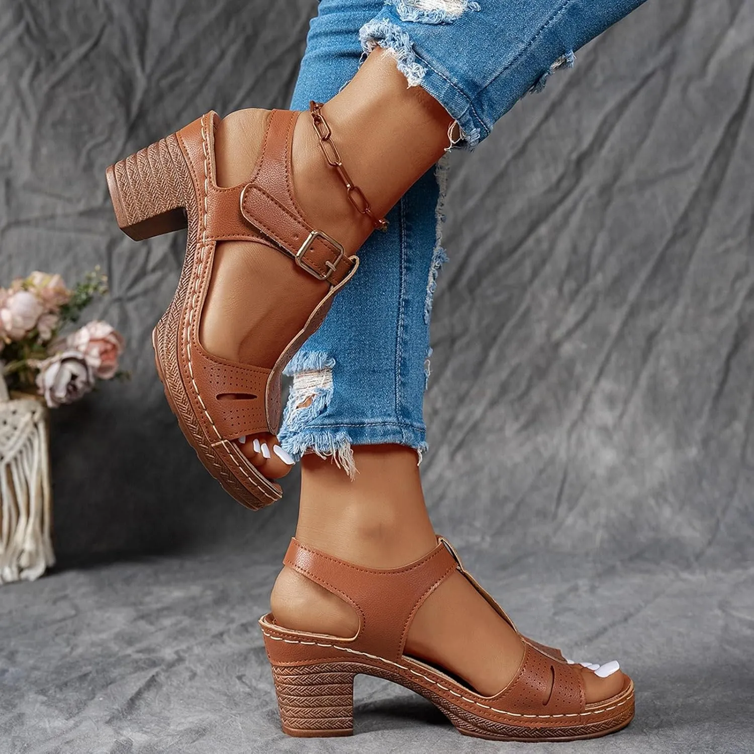 Beach Sandals Women Comfortable Dressy Arch Support Ankle Strap Wedge Sandals Platform Summer Casual Slides Women