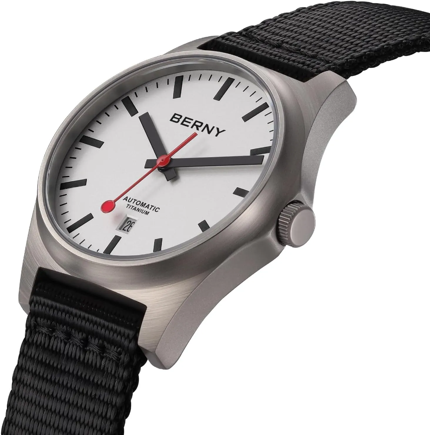 BERNY Automatic Titanium Watch for Men 10ATM Waterproof Classic Men's Railroad Watch Super Luminous Male Analog Mechanical Wristwatch AR Sapphire Crystal Date Calender Birthday Present