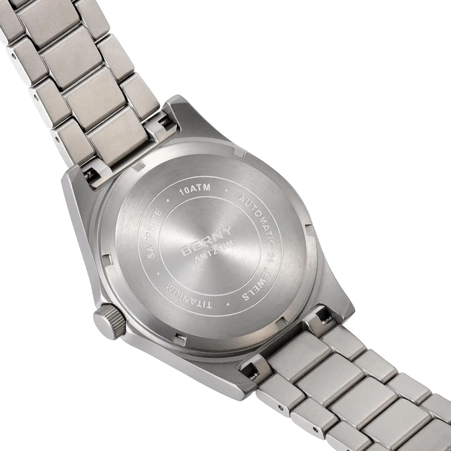 BERNY Automatic Titanium Watch for Men 10ATM Waterproof Classic Men's Railroad Watch Super Luminous Male Analog Mechanical Wristwatch Full Titanium AR Sapphire Crystal Date Calender Birthday Present