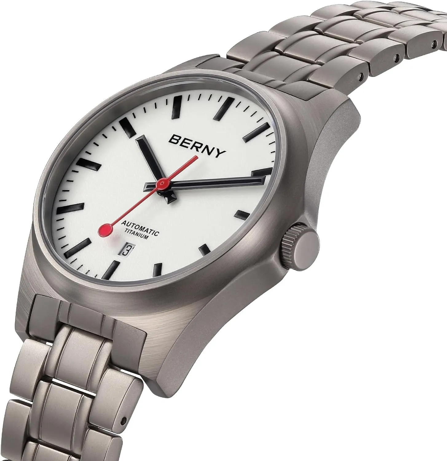 BERNY Automatic Titanium Watch for Men 10ATM Waterproof Classic Men's Railroad Watch Super Luminous Male Analog Mechanical Wristwatch Full Titanium AR Sapphire Crystal Date Calender Birthday Present