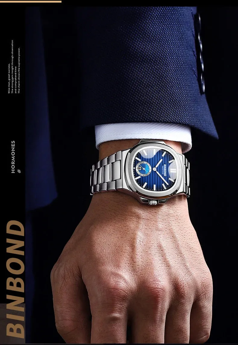 BINBONG Men's Luxury Quartz Watch - Stainless Steel, Waterproof, Luminous, Business Style (B1786)