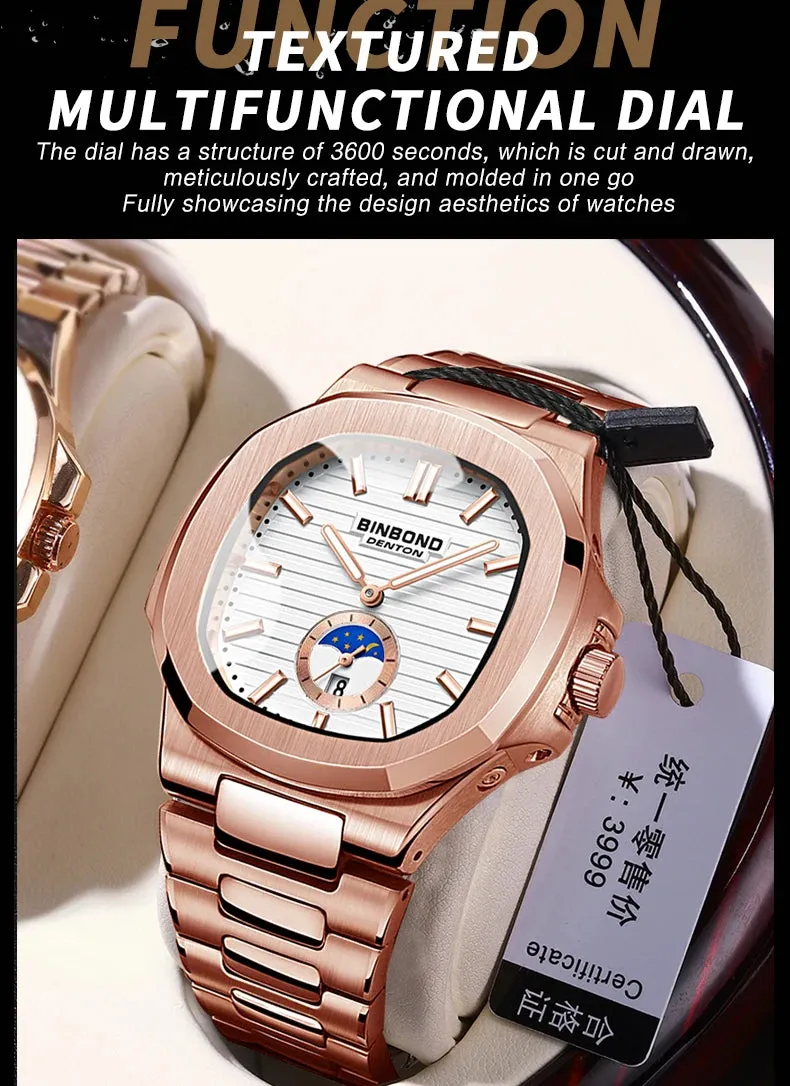 BINBONG Men's Luxury Quartz Watch - Stainless Steel, Waterproof, Luminous, Business Style (B1786)