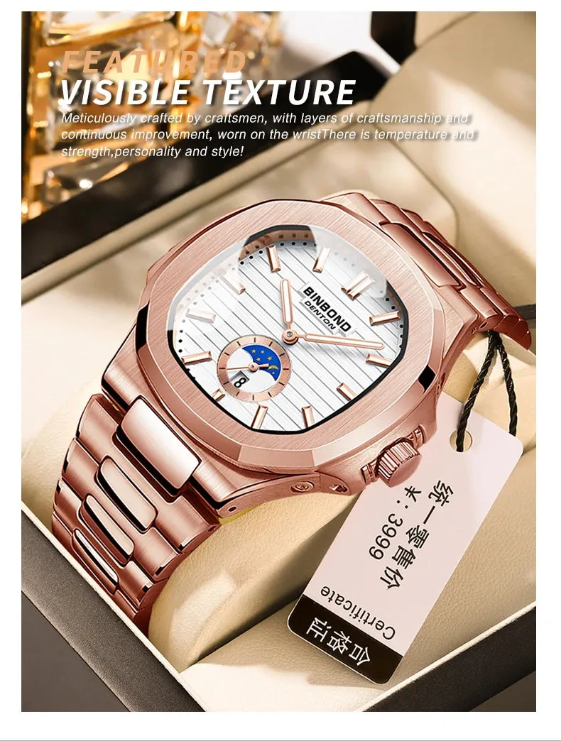 BINBONG Men's Luxury Quartz Watch - Stainless Steel, Waterproof, Luminous, Business Style (B1786)