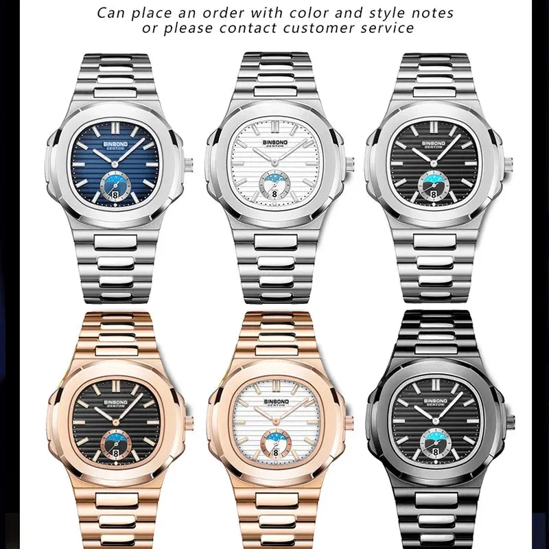 BINBONG Men's Luxury Quartz Watch - Stainless Steel, Waterproof, Luminous, Business Style (B1786)