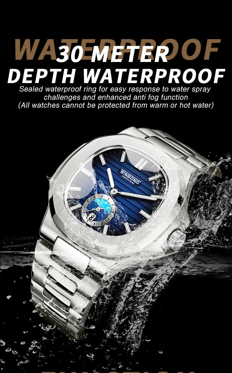 BINBONG Men's Luxury Quartz Watch - Stainless Steel, Waterproof, Luminous, Business Style (B1786)