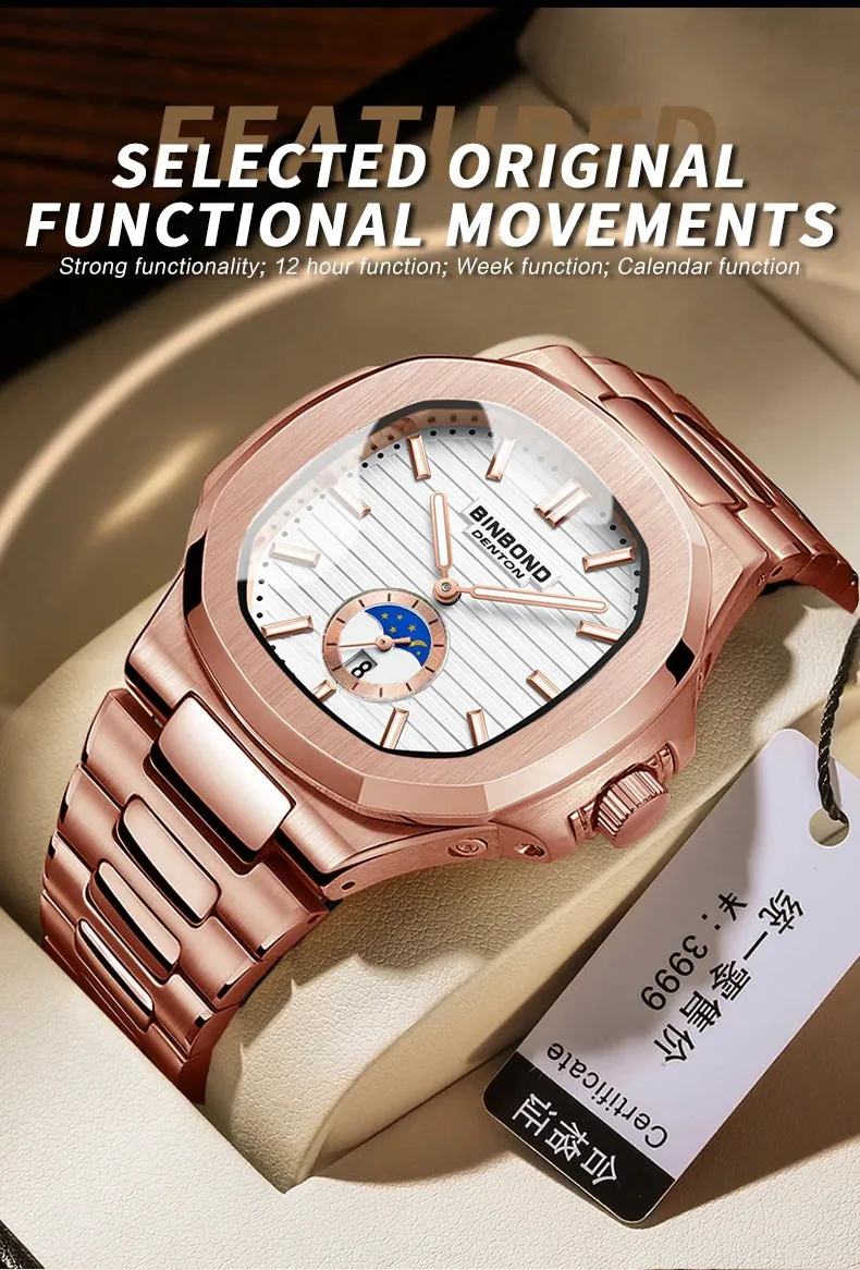 BINBONG Men's Luxury Quartz Watch - Stainless Steel, Waterproof, Luminous, Business Style (B1786)