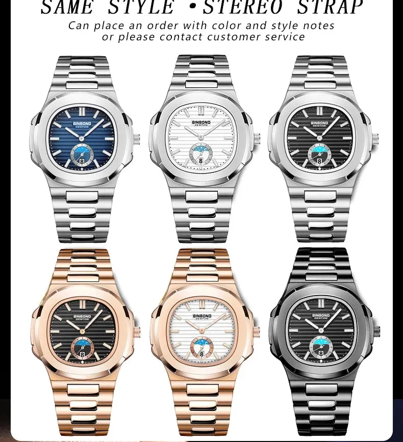 BINBONG Men's Luxury Quartz Watch - Stainless Steel, Waterproof, Luminous, Business Style (B1786)