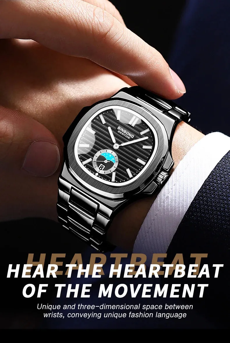 BINBONG Men's Luxury Quartz Watch - Stainless Steel, Waterproof, Luminous, Business Style (B1786)