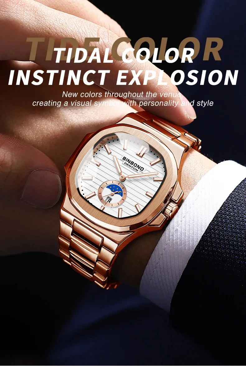 BINBONG Men's Luxury Quartz Watch - Stainless Steel, Waterproof, Luminous, Business Style (B1786)