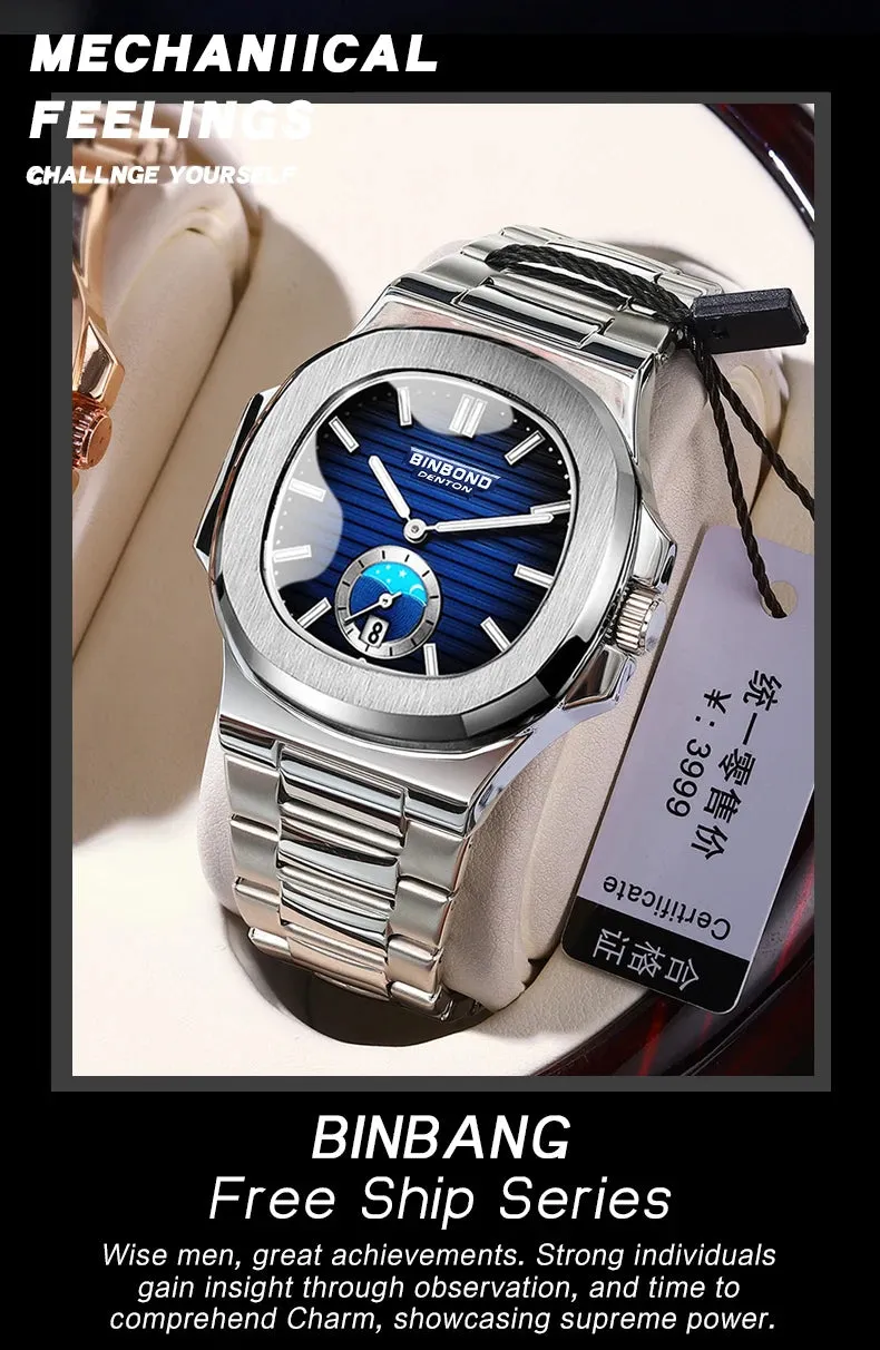 BINBONG Men's Luxury Quartz Watch - Stainless Steel, Waterproof, Luminous, Business Style (B1786)