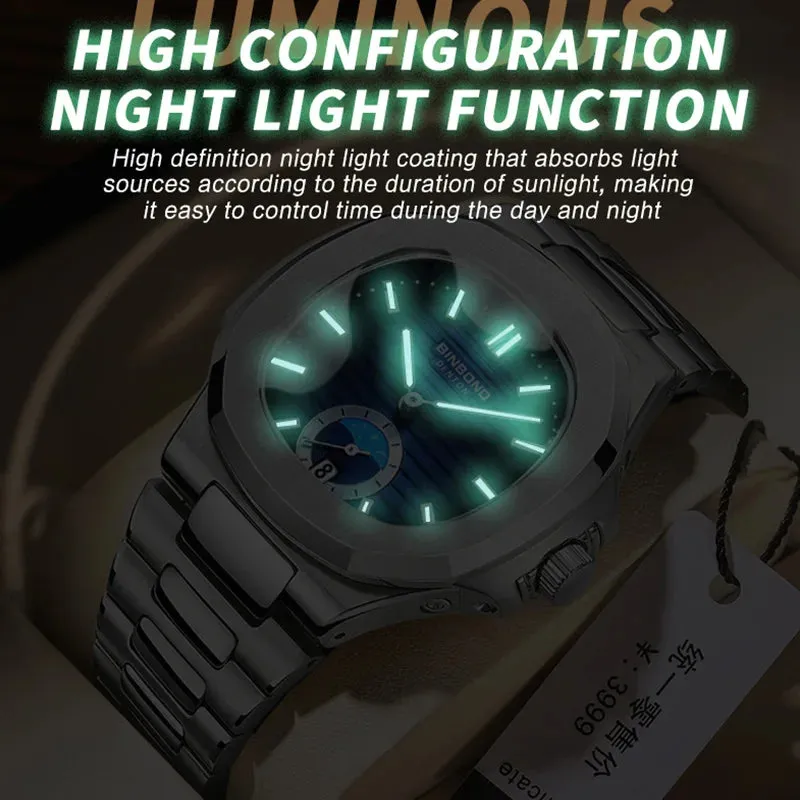 BINBONG Men's Luxury Quartz Watch - Stainless Steel, Waterproof, Luminous, Business Style (B1786)