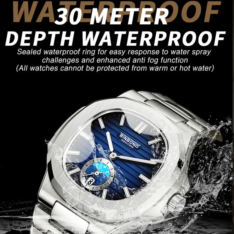 BINBONG Men's Luxury Quartz Watch - Stainless Steel, Waterproof, Luminous, Business Style (B1786)