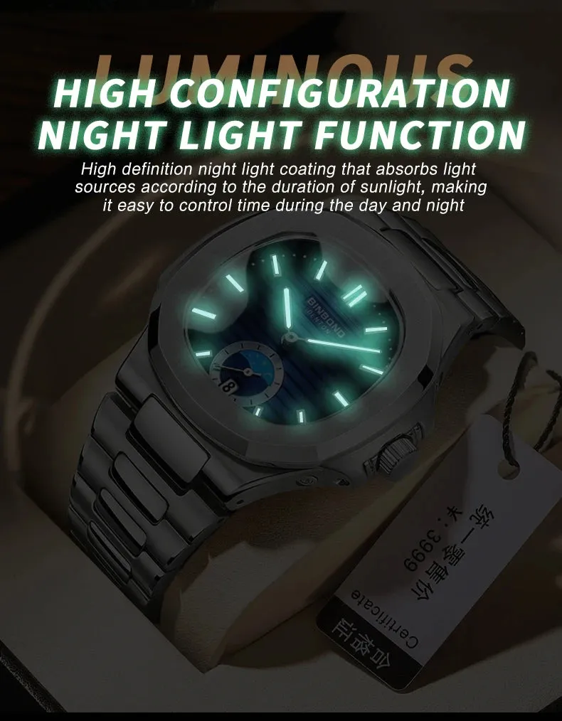 BINBONG Men's Luxury Quartz Watch - Stainless Steel, Waterproof, Luminous, Business Style (B1786)