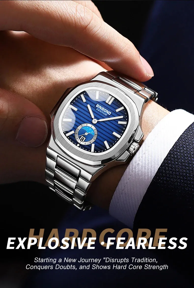 BINBONG Men's Luxury Quartz Watch - Stainless Steel, Waterproof, Luminous, Business Style (B1786)