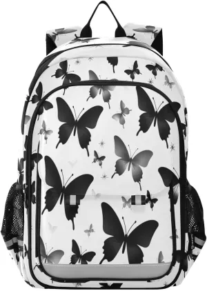 Black Butterfly Insect Backpack Kids School Bag Lightweight Laptop Backpack Elementary Capacity Student Bookbags for Travel Daypack with Reflective Stripes