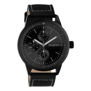 Black OOZOO watch with black leather strap - C10909