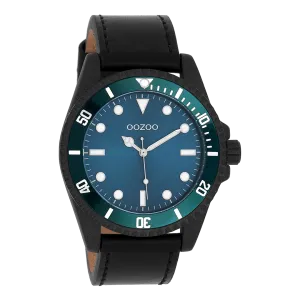 Black OOZOO watch with black leather strap - C11118