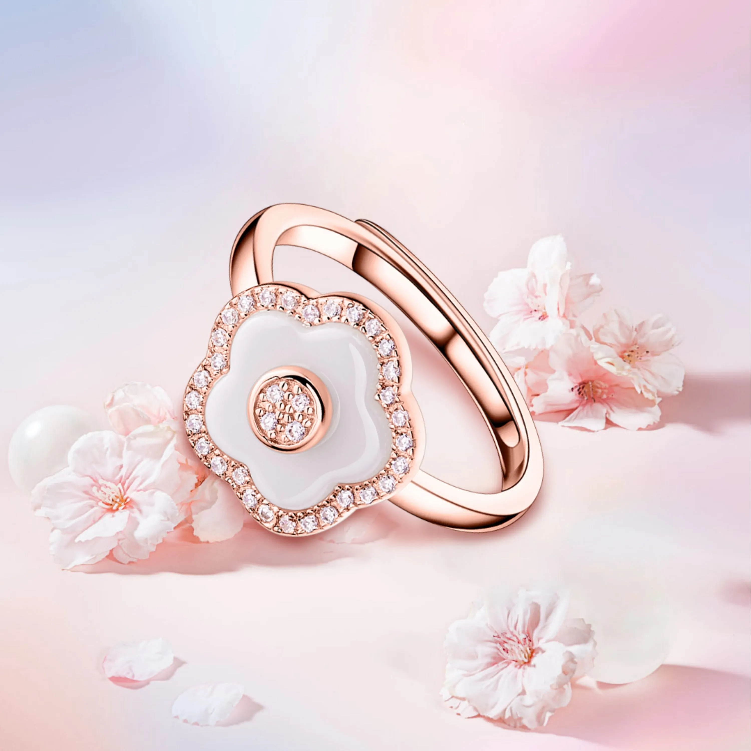 BLUE CHERRY BLOSSOM 36MM AUTOMATIC WATCH & FLOWER CERAMIC  JEWELLERIES（EARRINGS & BRACELET & NECKLACE & RING）