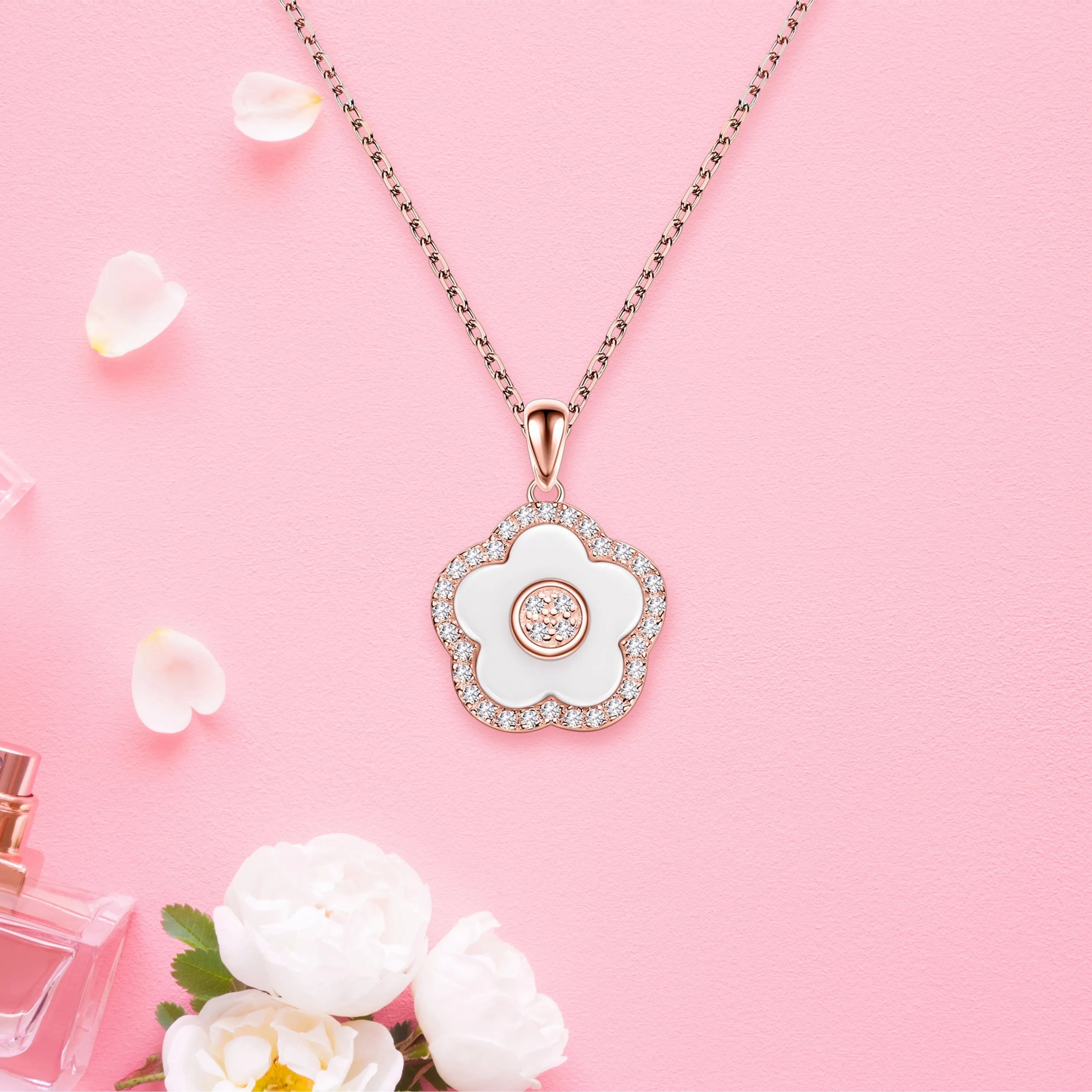 BLUE CHERRY BLOSSOM 36MM AUTOMATIC WATCH & FLOWER CERAMIC  JEWELLERIES（EARRINGS & BRACELET & NECKLACE & RING）