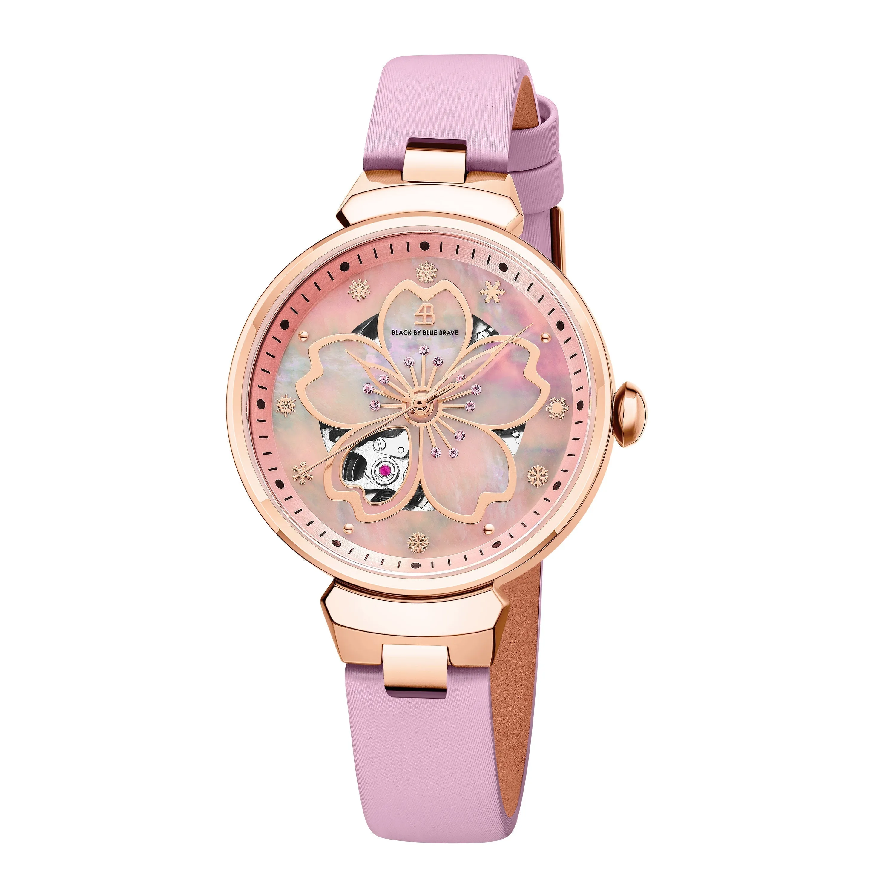 BLUE CHERRY BLOSSOM 36MM AUTOMATIC WATCH & FLOWER CERAMIC  JEWELLERIES（EARRINGS & BRACELET & NECKLACE & RING）