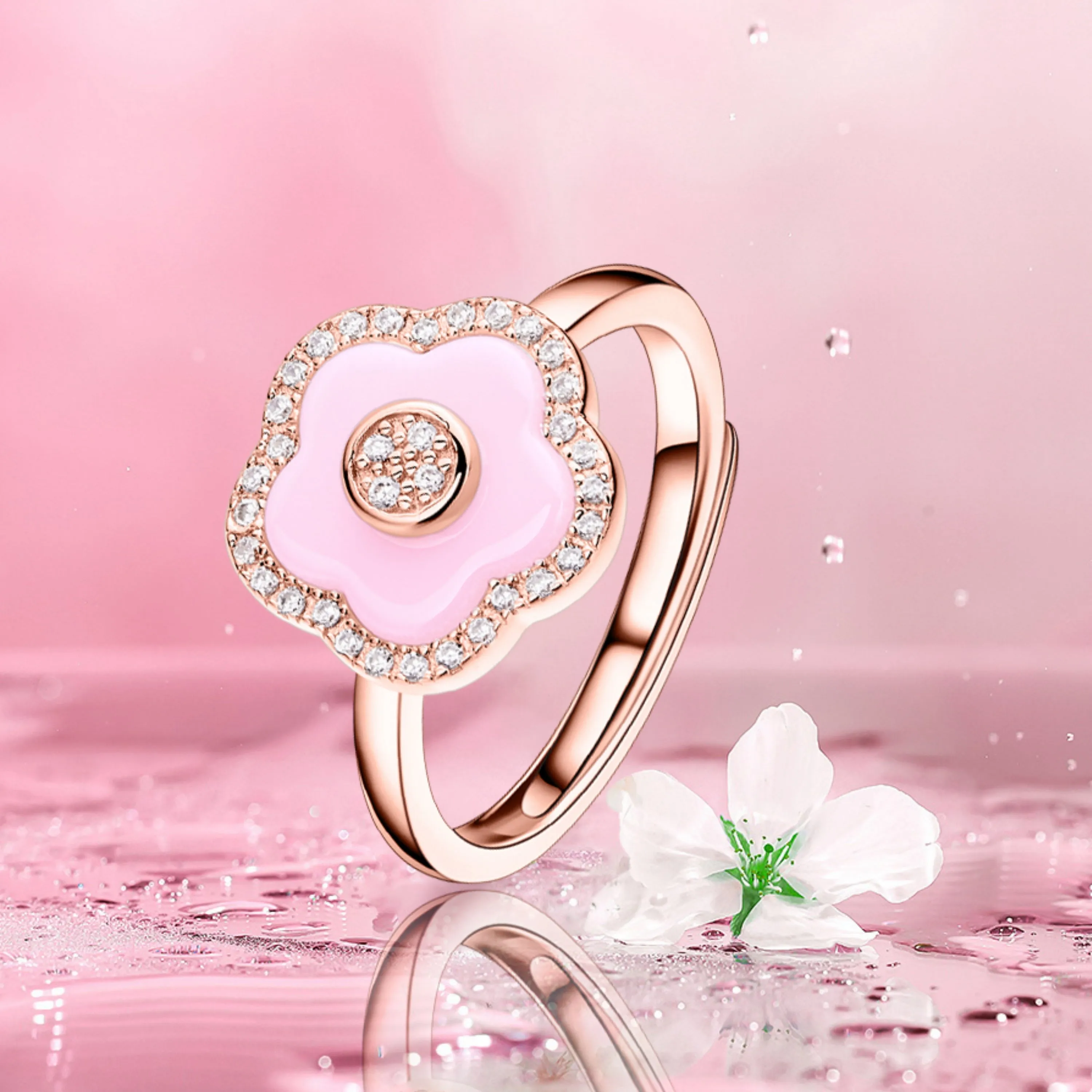 BLUE CHERRY BLOSSOM 36MM AUTOMATIC WATCH & FLOWER CERAMIC  JEWELLERIES（EARRINGS & BRACELET & NECKLACE & RING）