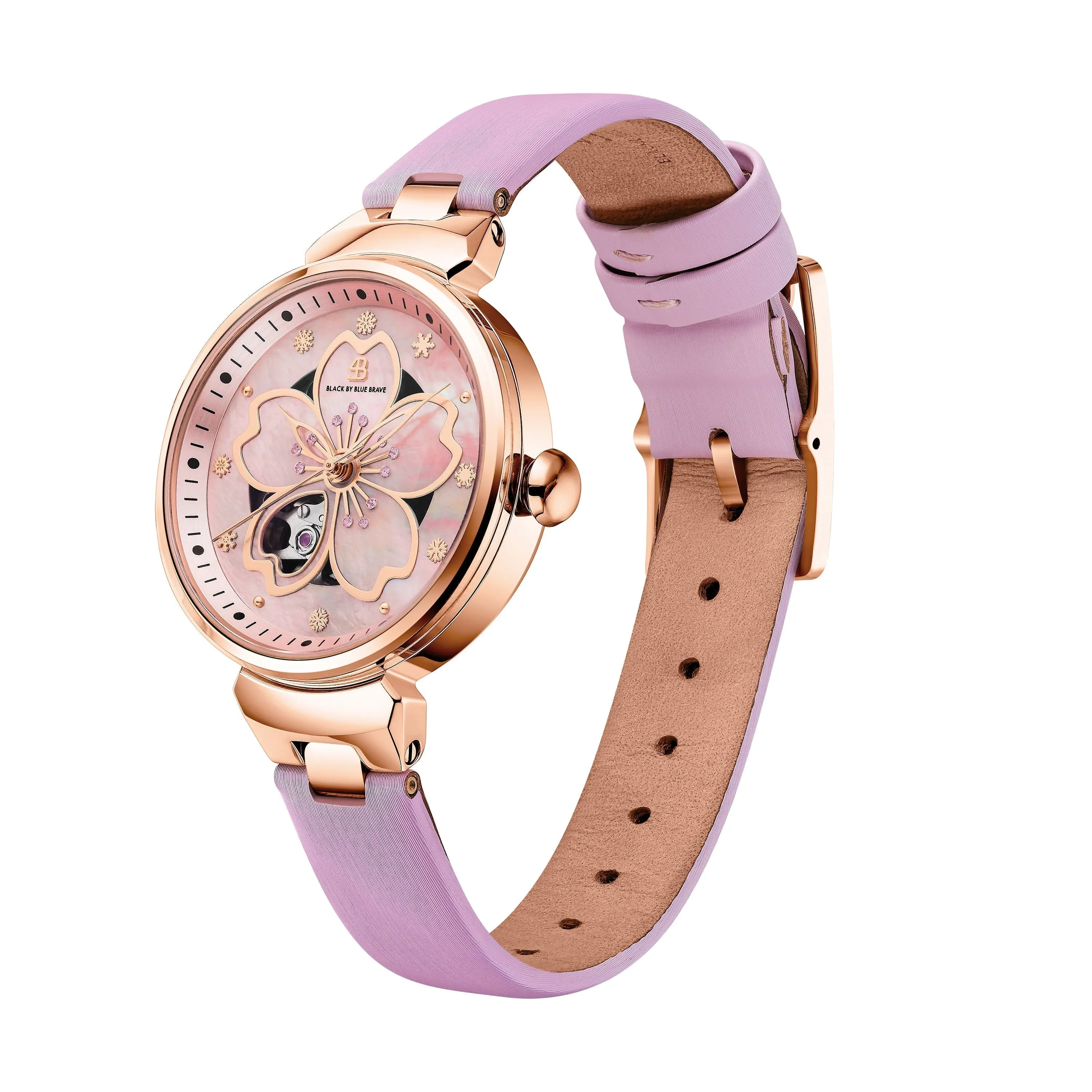 BLUE CHERRY BLOSSOM 36MM AUTOMATIC WATCH & FLOWER CERAMIC  JEWELLERIES（EARRINGS & BRACELET & NECKLACE & RING）
