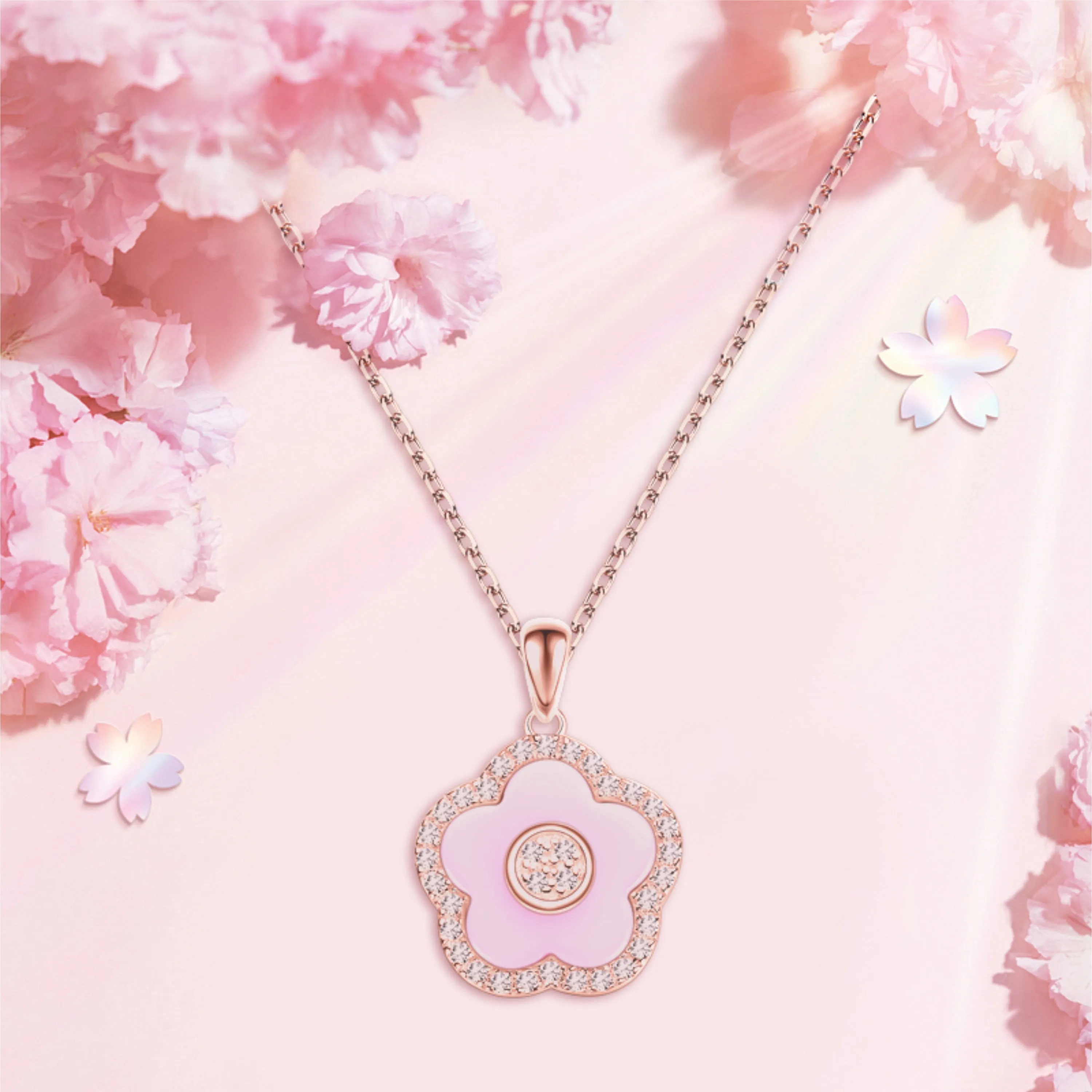 BLUE CHERRY BLOSSOM 36MM AUTOMATIC WATCH & FLOWER CERAMIC  JEWELLERIES（EARRINGS & BRACELET & NECKLACE & RING）