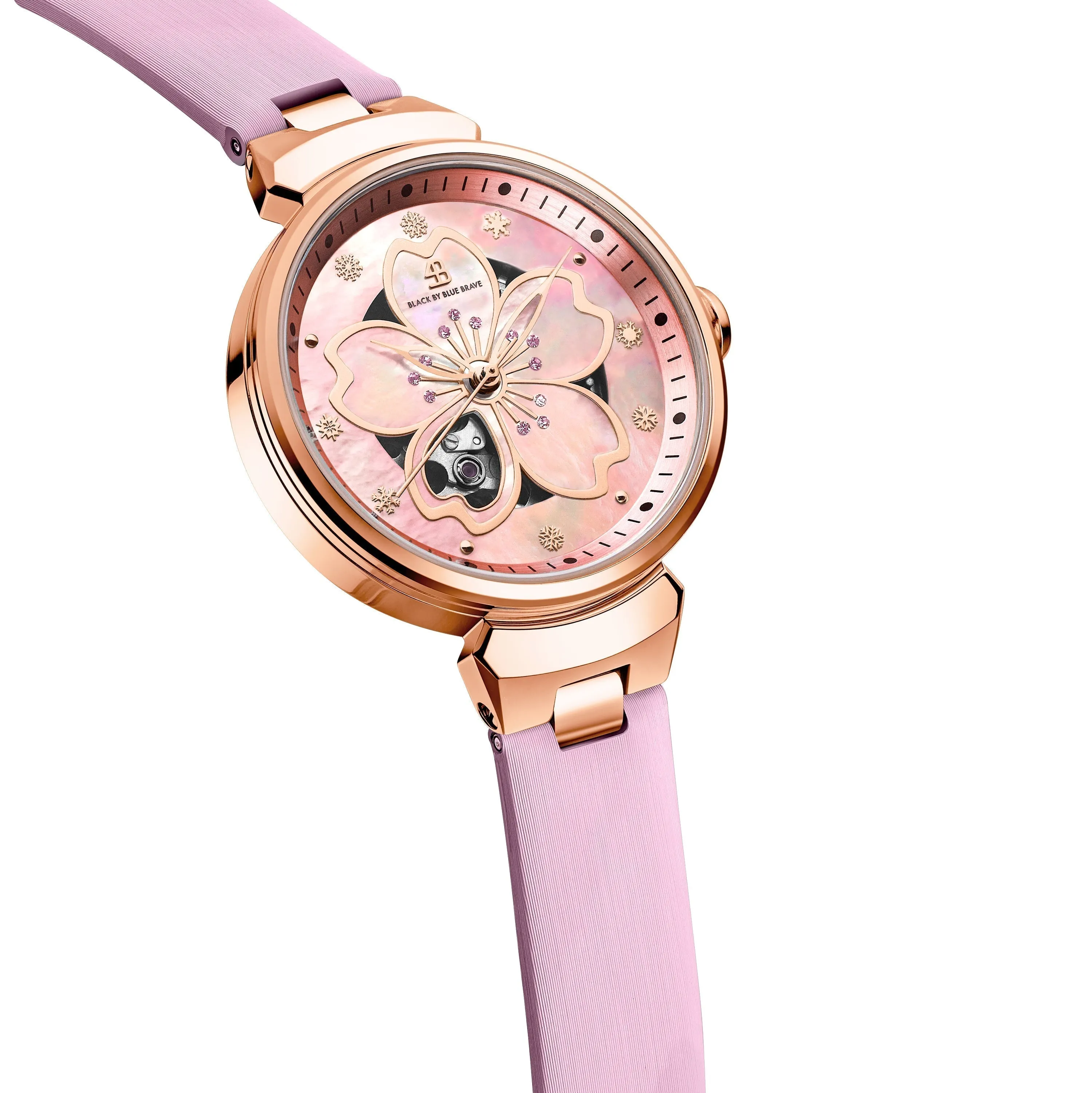 BLUE CHERRY BLOSSOM 36MM AUTOMATIC WATCH & FLOWER CERAMIC  JEWELLERIES（EARRINGS & BRACELET & NECKLACE & RING）