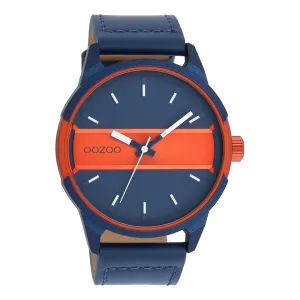 Blue/fluo orange OOZOO watch with blue leather strap - C11232