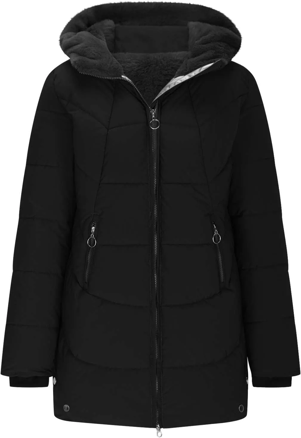 Borniu Women's Warm Winter Puffer Coat Thicken Fleece Lined Down Jacket Quilted Puffer Jacket Hooded Outerwear
