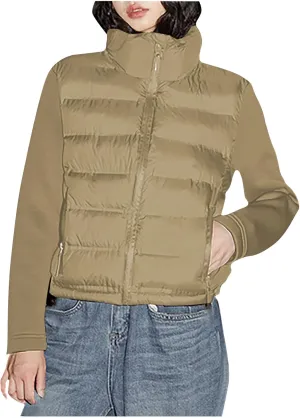 Borniu Womens Winter Cropped Puffer Jacket Coat Splice Short Warm Quilted Jacket Lightweight Down Coats with Pockets