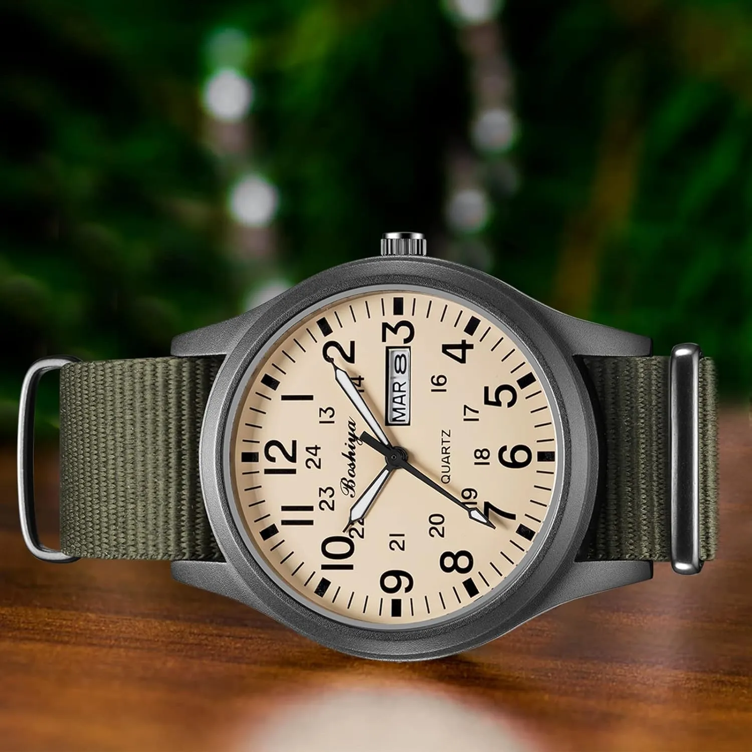 BOSHIYA Men's Military Tactical Field Watches Outdoor Sports/Work Watch Waterproof Analogue Quartz Watches Minimalist Lightweight Nylon Watch - Imported Japanese Movement/40mm Waterproof/Date Display