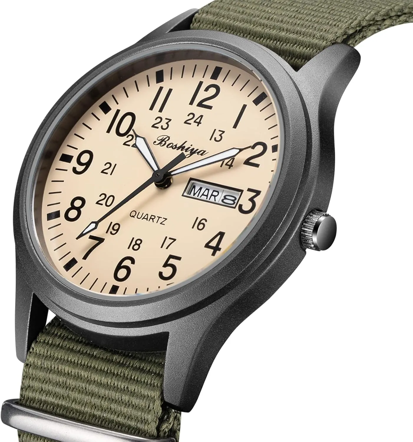 BOSHIYA Men's Military Tactical Field Watches Outdoor Sports/Work Watch Waterproof Analogue Quartz Watches Minimalist Lightweight Nylon Watch - Imported Japanese Movement/40mm Waterproof/Date Display