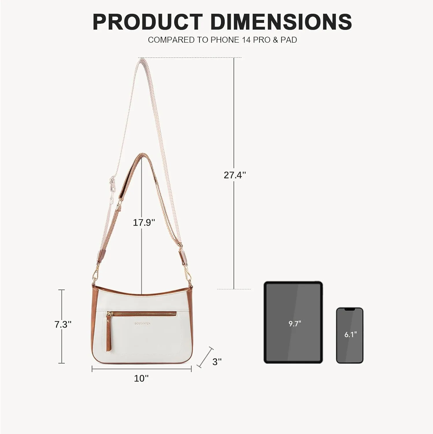 BOSTANTEN Crossbody Bags for Women Vegan Leather Hobo Purses Shoulder Handbags with Detachable Guitar Strap