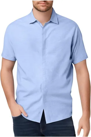 Cambkatl Men's Cotton Linen Loose Button Down Shirt Business Casual Short Sleeve Collared Summer Dress Shirts