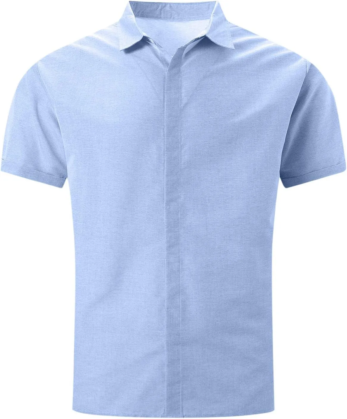 Cambkatl Men's Cotton Linen Loose Button Down Shirt Business Casual Short Sleeve Collared Summer Dress Shirts