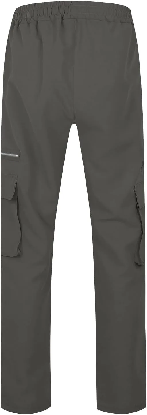 Cargo Pants for Men Casual Lightweight Elastic Waist Drawstring Trousers Work Multi Pockets Twill Joggers with Zipper