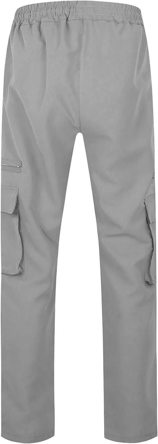 Cargo Pants for Men Casual Lightweight Elastic Waist Drawstring Trousers Work Multi Pockets Twill Joggers with Zipper