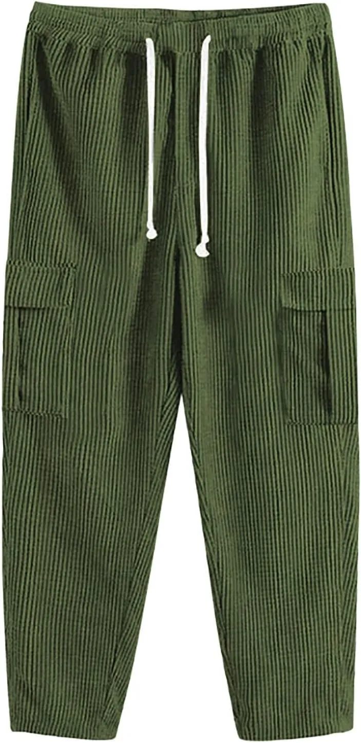 Cargo Pants for Men,Mens Joggers Pants Cotton Drawstring Chino Cargo Pants Hiking Casual Jogging Sweatpants