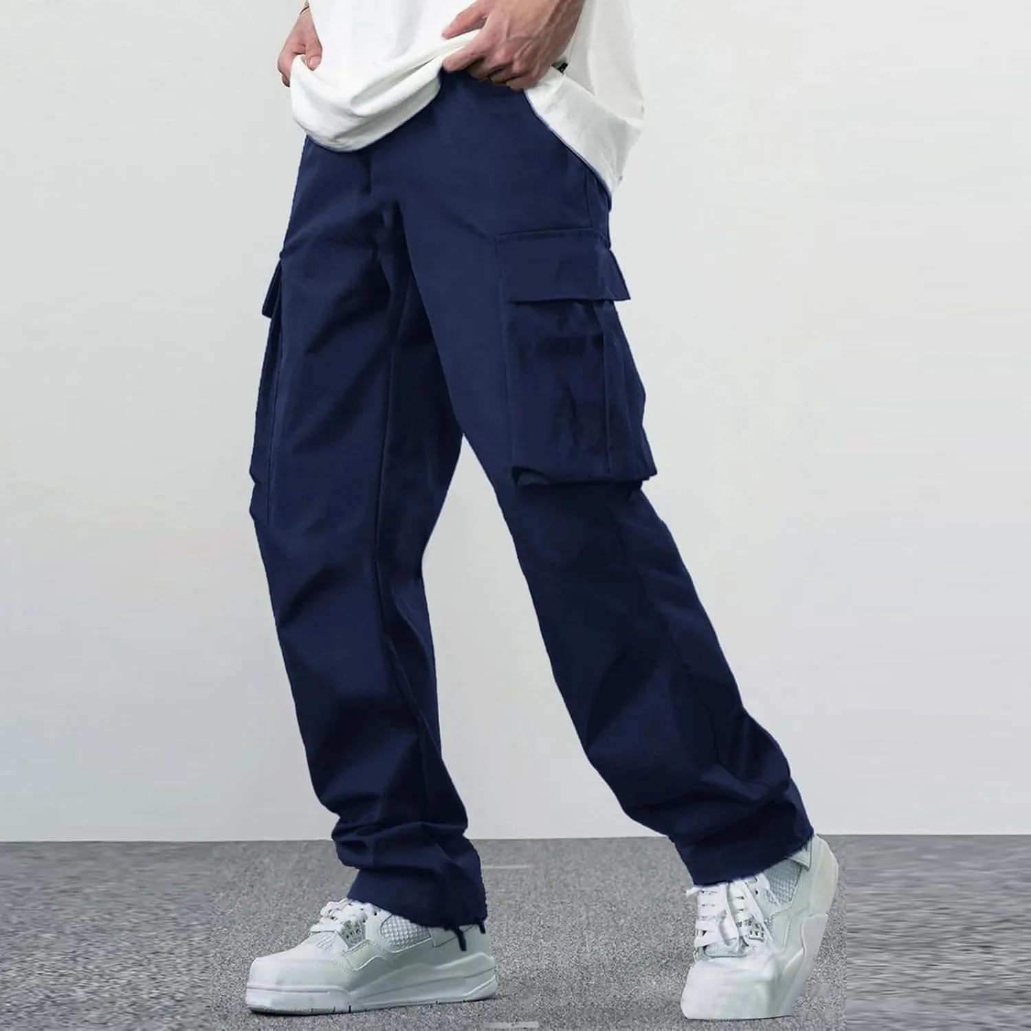 Cargo Sweatpants for Men Big and Tall Open Bottom Stretch Loose Fit Joggers Hiking Running Athletic Cargo Pants