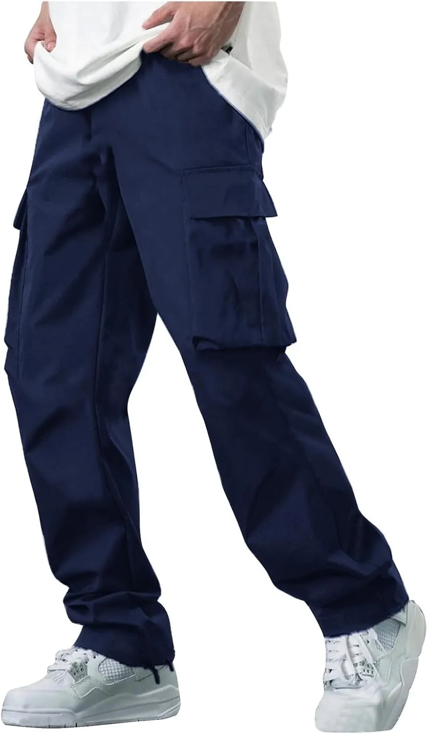 Cargo Sweatpants for Men Big and Tall Open Bottom Stretch Loose Fit Joggers Hiking Running Athletic Cargo Pants